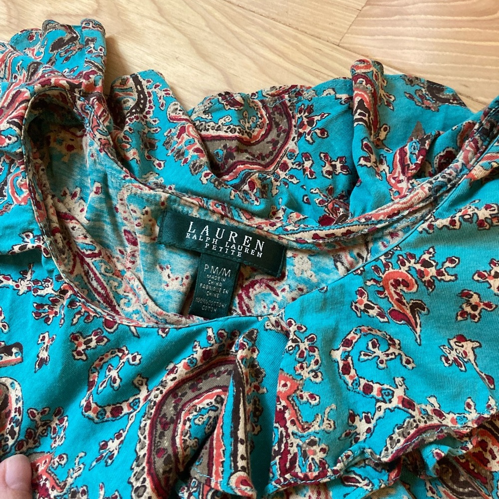 Ralph Lauren Y2K vintage Teal Paisley Ruffle Blouse - Picture 4 of 5